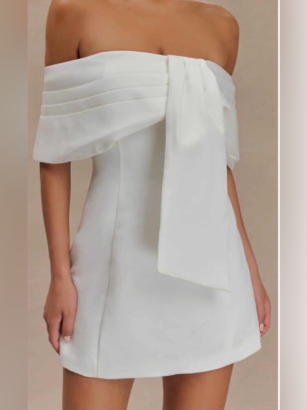 MESHKI Gloria Mini Off Shoulder Drape Dress White Size Small Wedding Bride